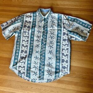 Vintage 90s Bugle Boy Button Down Shirt Men's XL Floral Surf Beach Grunge Hawaii
